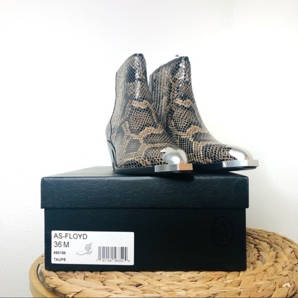 NWT ASH Boots floyd chelsea Ankle Boot taupe python print leather Animal Print - Picture 4 of 5